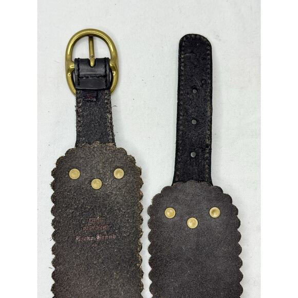 LUCKY Brand Brown Tooled Brass Studded Wide Leather BELT Size XL Western Boho - Picture 6 of 8